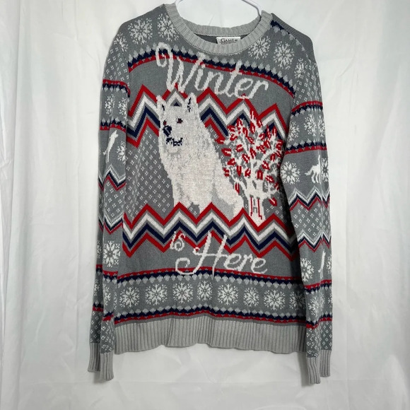 Game of Thrones Winter Is Here Oversized Sweater, Size‎ L, Gray, White, Women’s - Picture 1 of 5